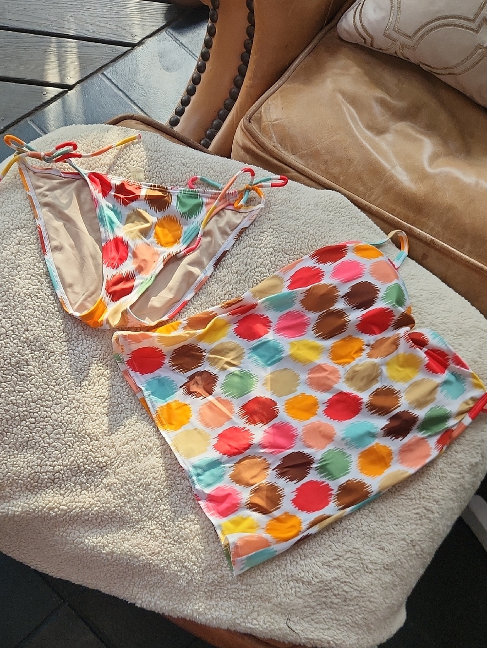 Victoria's Secret Multicolor Polka Dot Tankini Top And Bottoms - Orange Accent